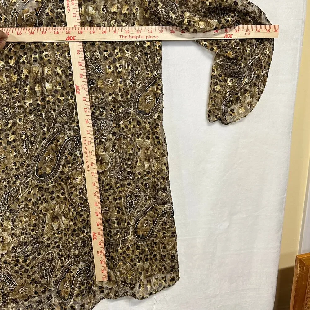 Vintage Maggie Barnes‎ Paisley Animal Print Clipdot Brown Flowy Cardigan Tied - Picture 7 of 9